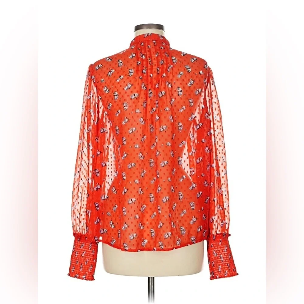 Free People Floral Sheer Red Blouse - Picture 2 of 9